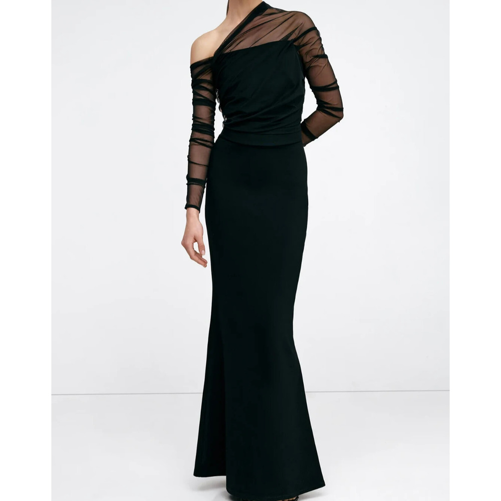 Marcella Monroe Mermaid Dress Size Small Black Stretch Mesh Evening Wedding